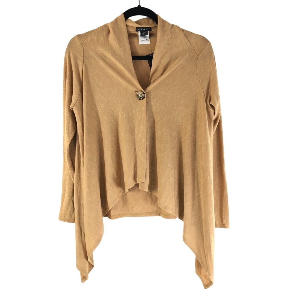 Metaphor Womens Cardigan Sweater Asymmetric One Button Beige Size S